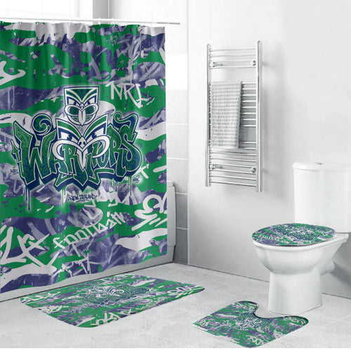 New Zealand Warriors Rugby Bathroom Set Graffiti Typography Urban Camo Abstract Street Style