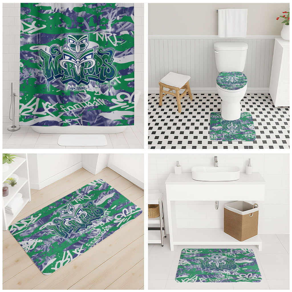 New Zealand Warriors Rugby Bathroom Set Graffiti Typography Urban Camo Abstract Street Style