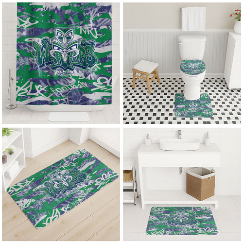 New Zealand Warriors Rugby Bathroom Set Graffiti Typography Urban Camo Abstract Street Style