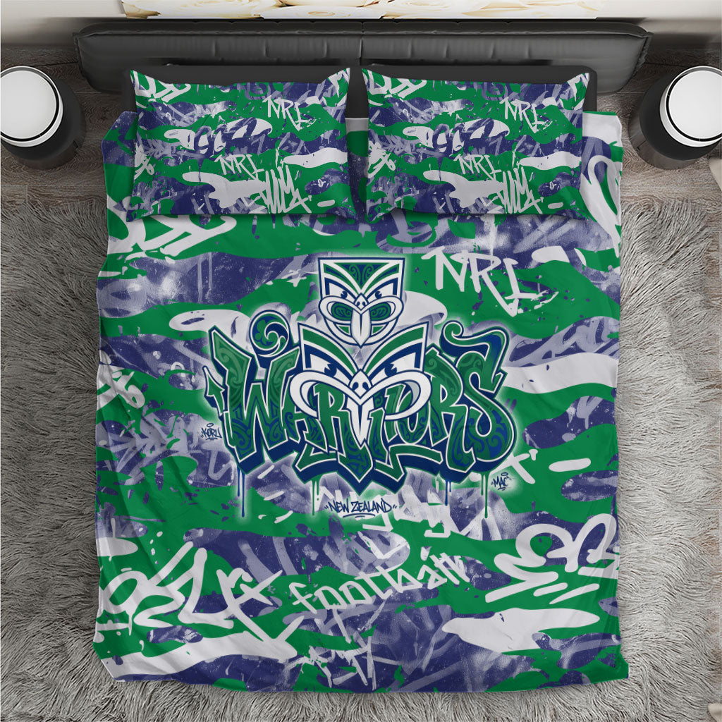 New Zealand Warriors Rugby Bedding Set Graffiti Typography Urban Camo Abstract Street Style