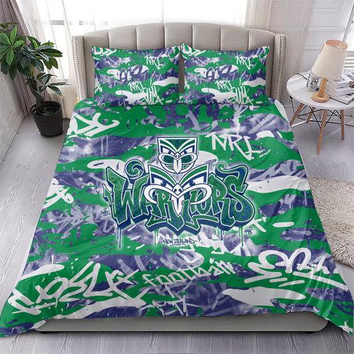 New Zealand Warriors Rugby Bedding Set Graffiti Typography Urban Camo Abstract Street Style