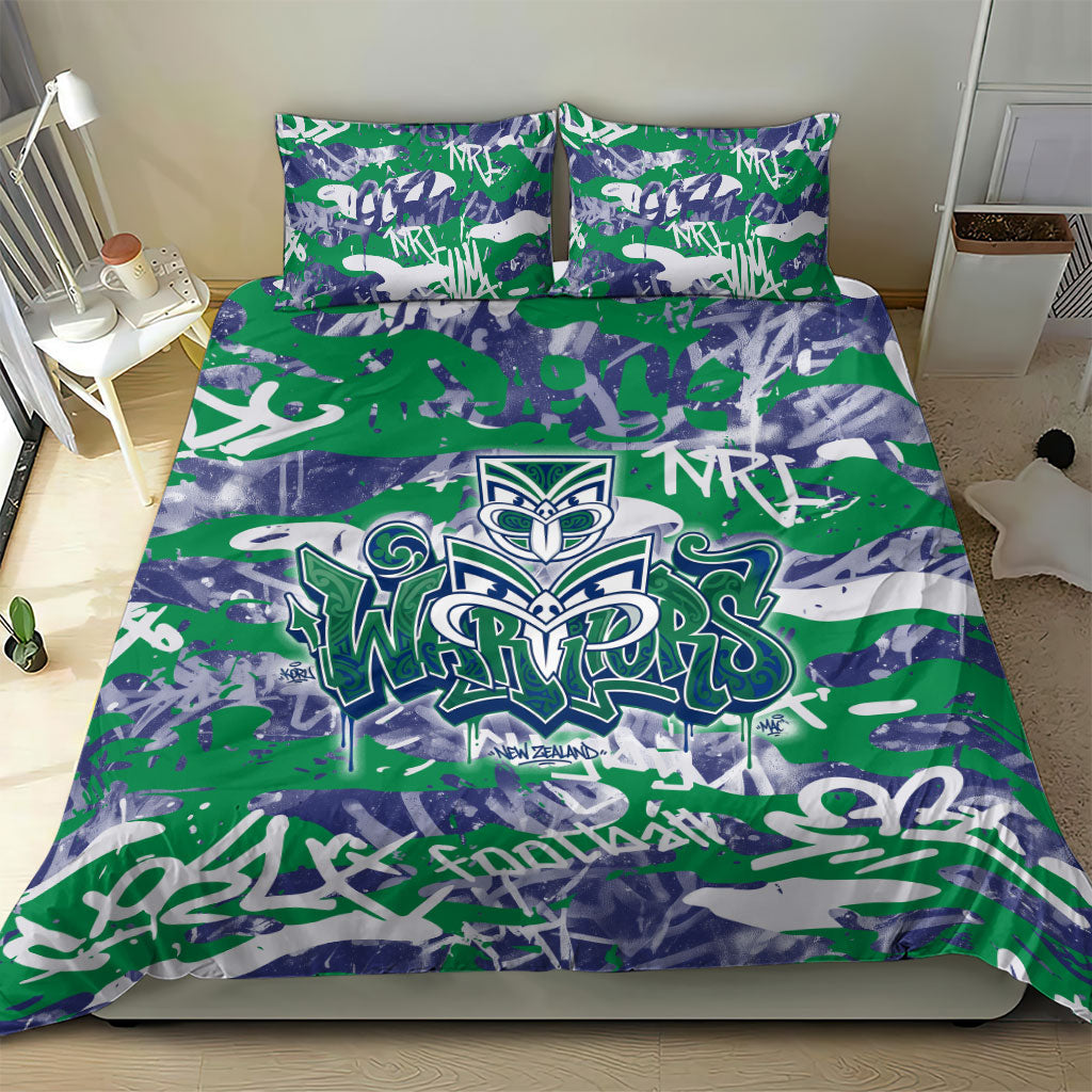 New Zealand Warriors Rugby Bedding Set Graffiti Typography Urban Camo Abstract Street Style
