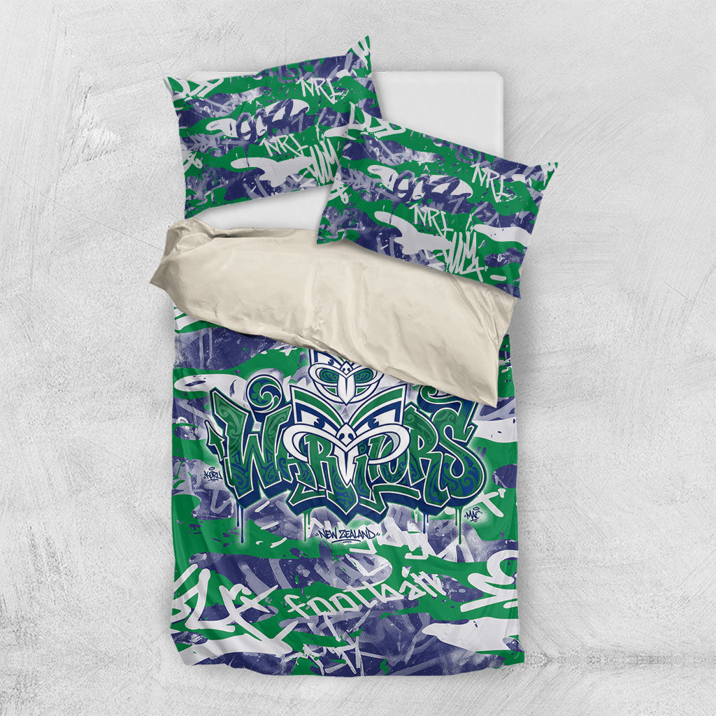 New Zealand Warriors Rugby Bedding Set Graffiti Typography Urban Camo Abstract Street Style