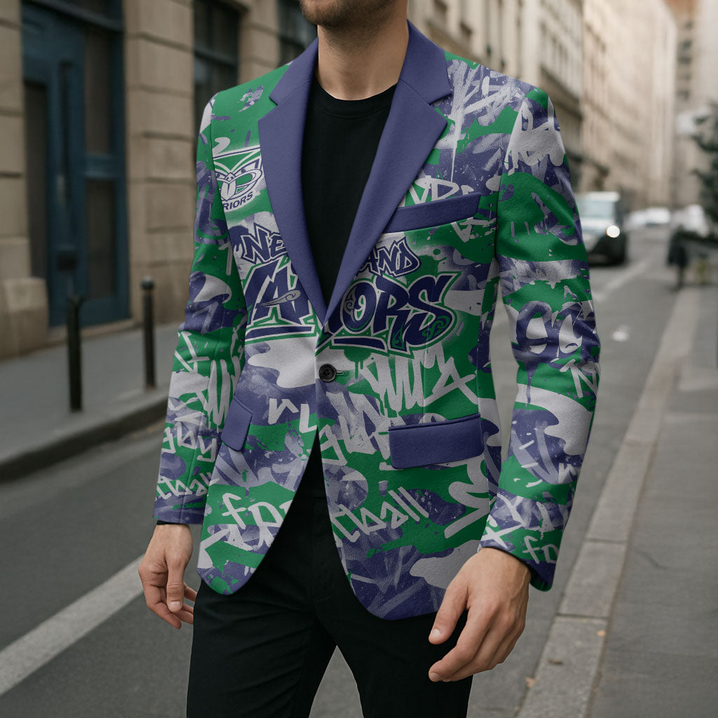 New Zealand Warriors Rugby Blazer Graffiti Typography Urban Camo Abstract Street Style