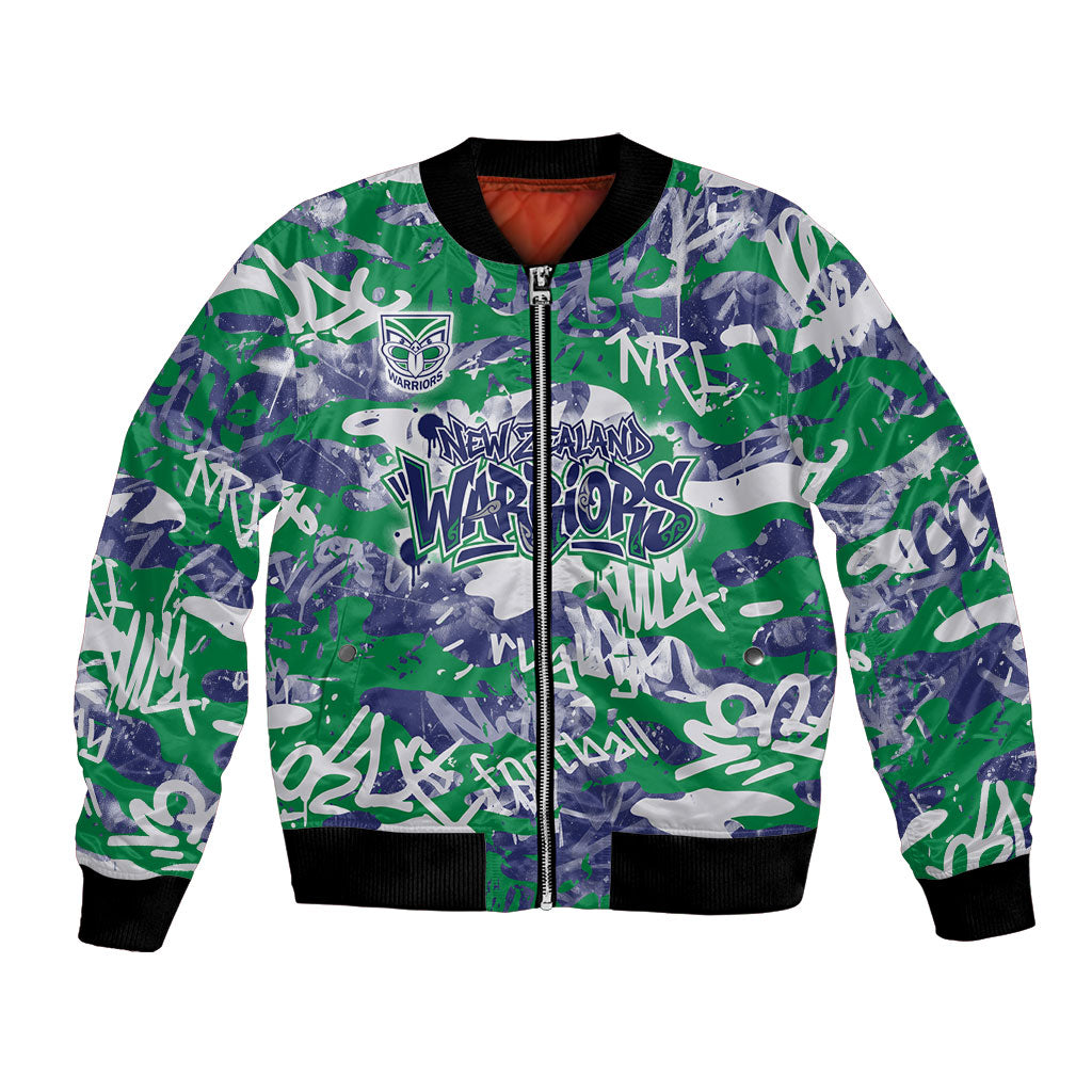 New Zealand Warriors Rugby Bomber Jacket Graffiti Typography Urban Camo Abstract Street Style