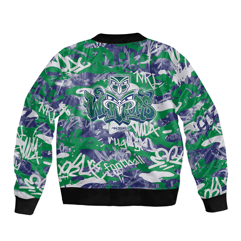 New Zealand Warriors Rugby Bomber Jacket Graffiti Typography Urban Camo Abstract Street Style