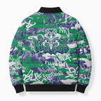 New Zealand Warriors Rugby Bomber Puffer Jacket Graffiti Typography Urban Camo Abstract Street Style