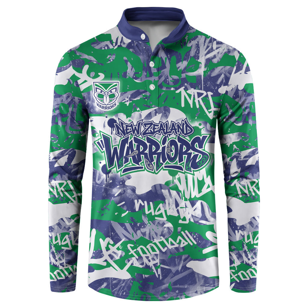 New Zealand Warriors Rugby Button Sweatshirt Graffiti Typography Urban Camo Abstract Street Style