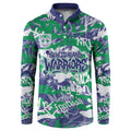New Zealand Warriors Rugby Button Sweatshirt Graffiti Typography Urban Camo Abstract Street Style