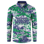 New Zealand Warriors Rugby Button Sweatshirt Graffiti Typography Urban Camo Abstract Street Style