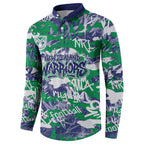 New Zealand Warriors Rugby Button Sweatshirt Graffiti Typography Urban Camo Abstract Street Style