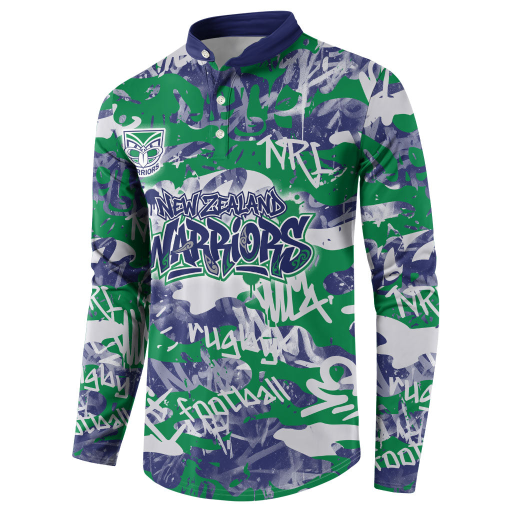 New Zealand Warriors Rugby Button Sweatshirt Graffiti Typography Urban Camo Abstract Street Style