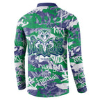 New Zealand Warriors Rugby Button Sweatshirt Graffiti Typography Urban Camo Abstract Street Style