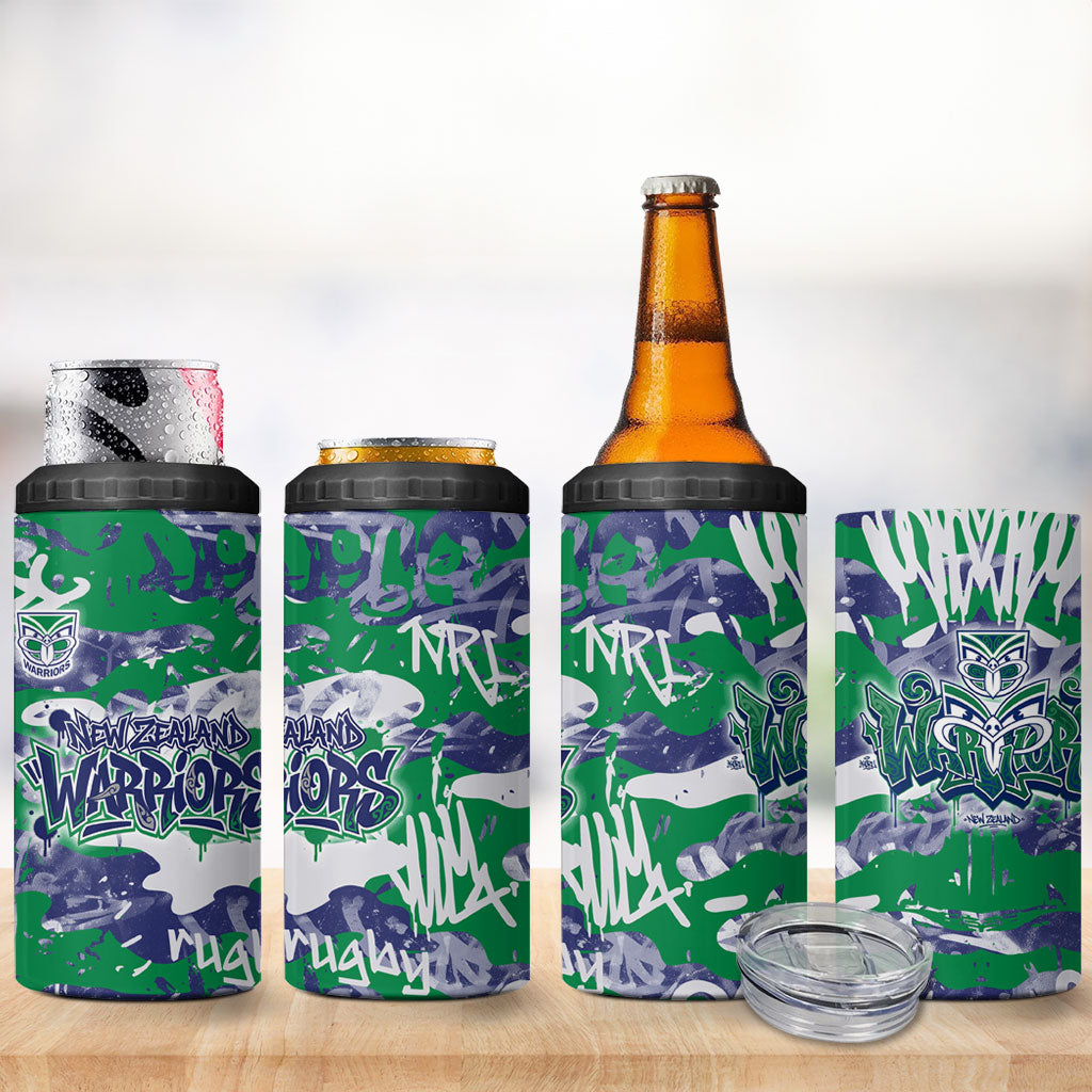 New Zealand Warriors Rugby 4 in 1 Can Cooler Tumbler Graffiti Typography Urban Camo Abstract Street Style