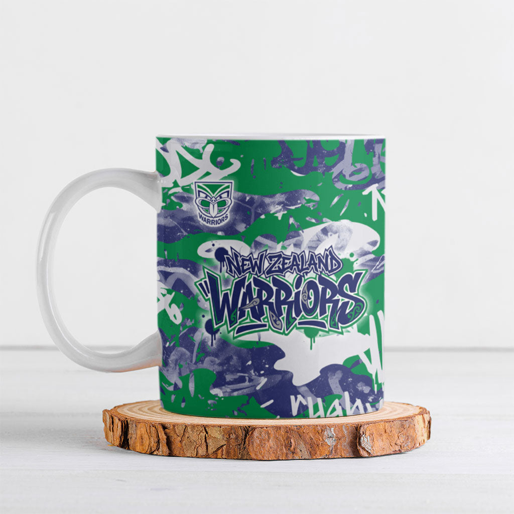 New Zealand Warriors Rugby Ceramic Mug Graffiti Typography Urban Camo Abstract Street Style