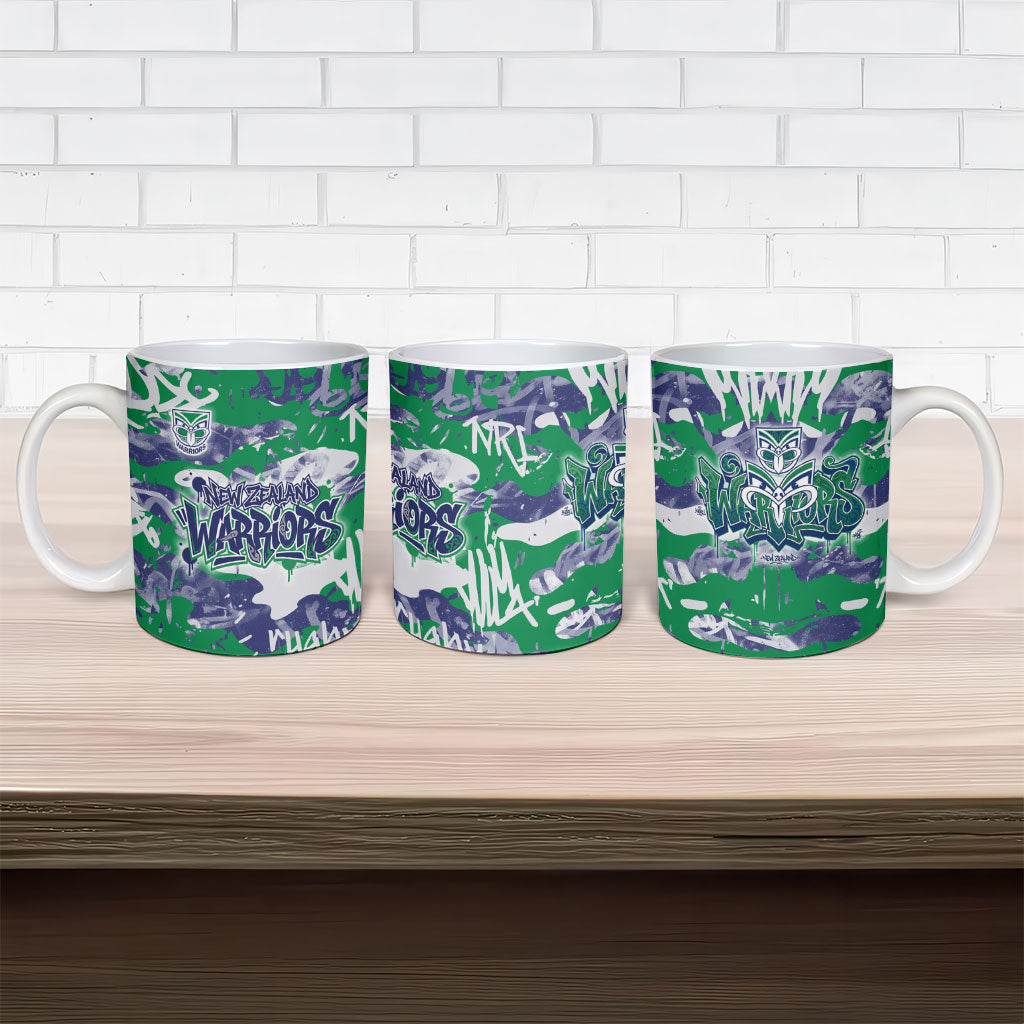 New Zealand Warriors Rugby Ceramic Mug Graffiti Typography Urban Camo Abstract Street Style