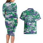 New Zealand Warriors Rugby Couples Matching Long Sleeve Bodycon Dress and Hawaiian Shirt Graffiti Typography Urban Camo Abstract Street Style