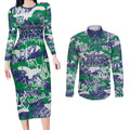 New Zealand Warriors Rugby Couples Matching Long Sleeve Bodycon Dress and Long Sleeve Button Shirt Graffiti Typography Urban Camo Abstract Street Style