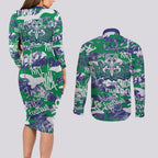 New Zealand Warriors Rugby Couples Matching Long Sleeve Bodycon Dress and Long Sleeve Button Shirt Graffiti Typography Urban Camo Abstract Street Style