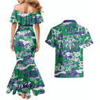 New Zealand Warriors Rugby Couples Matching Mermaid Dress and Hawaiian Shirt Graffiti Typography Urban Camo Abstract Street Style