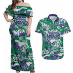 New Zealand Warriors Rugby Couples Matching Off Shoulder Maxi Dress and Hawaiian Shirt Graffiti Typography Urban Camo Abstract Street Style