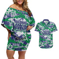 New Zealand Warriors Rugby Couples Matching Off Shoulder Short Dress and Hawaiian Shirt Graffiti Typography Urban Camo Abstract Street Style