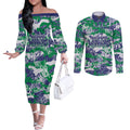 New Zealand Warriors Rugby Couples Matching Off The Shoulder Long Sleeve Dress and Long Sleeve Button Shirt Graffiti Typography Urban Camo Abstract Street Style