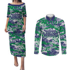 New Zealand Warriors Rugby Couples Matching Puletasi and Long Sleeve Button Shirt Graffiti Typography Urban Camo Abstract Street Style