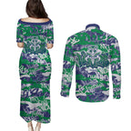 New Zealand Warriors Rugby Couples Matching Puletasi and Long Sleeve Button Shirt Graffiti Typography Urban Camo Abstract Street Style