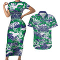 New Zealand Warriors Rugby Couples Matching Short Sleeve Bodycon Dress and Hawaiian Shirt Graffiti Typography Urban Camo Abstract Street Style