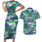 New Zealand Warriors Rugby Couples Matching Short Sleeve Bodycon Dress and Hawaiian Shirt Graffiti Typography Urban Camo Abstract Street Style