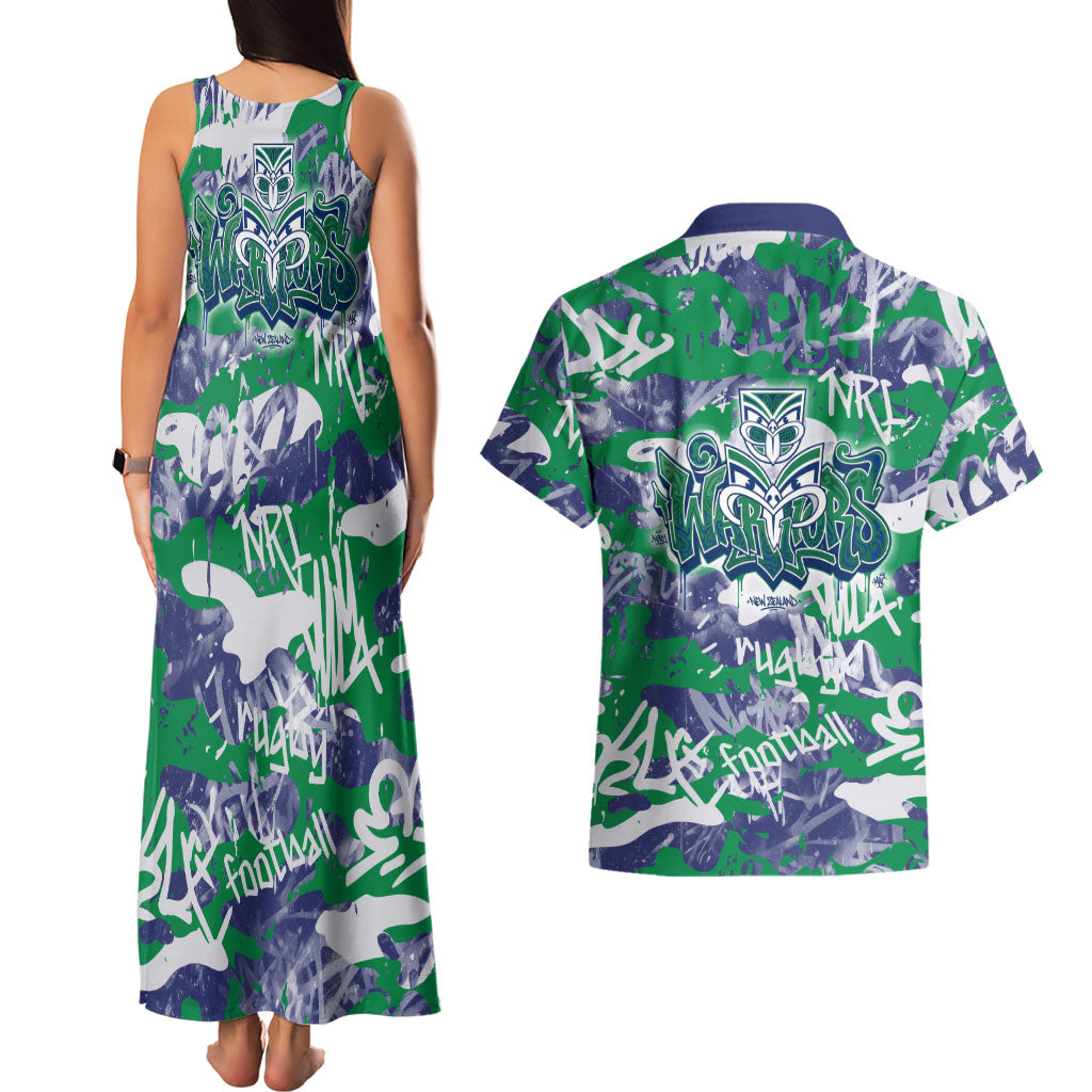 New Zealand Warriors Rugby Couples Matching Tank Maxi Dress and Hawaiian Shirt Graffiti Typography Urban Camo Abstract Street Style