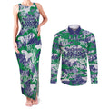 New Zealand Warriors Rugby Couples Matching Tank Maxi Dress and Long Sleeve Button Shirt Graffiti Typography Urban Camo Abstract Street Style