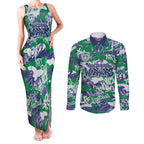 New Zealand Warriors Rugby Couples Matching Tank Maxi Dress and Long Sleeve Button Shirt Graffiti Typography Urban Camo Abstract Street Style