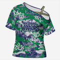 New Zealand Warriors Rugby Cross Shoulder Shirt Graffiti Typography Urban Camo Abstract Street Style