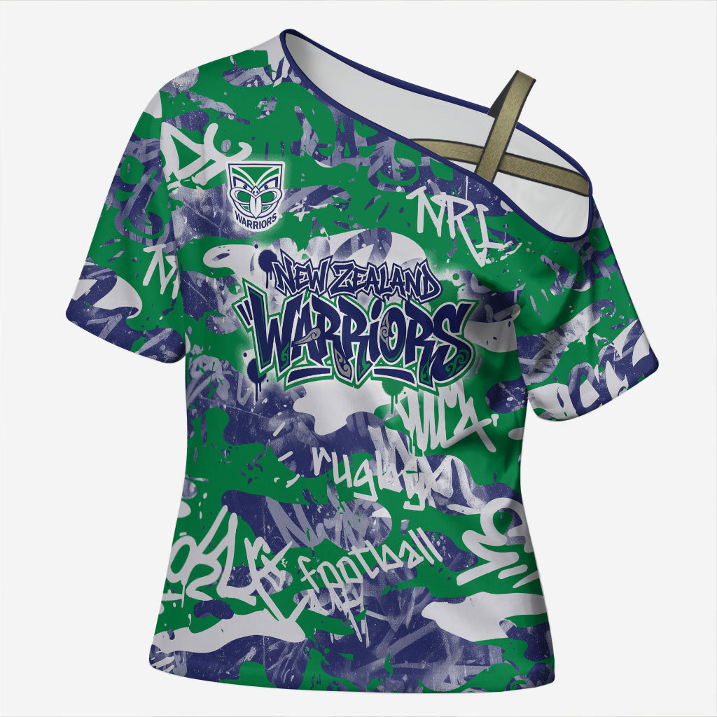 New Zealand Warriors Rugby Cross Shoulder Shirt Graffiti Typography Urban Camo Abstract Street Style