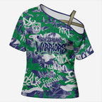 New Zealand Warriors Rugby Cross Shoulder Shirt Graffiti Typography Urban Camo Abstract Street Style