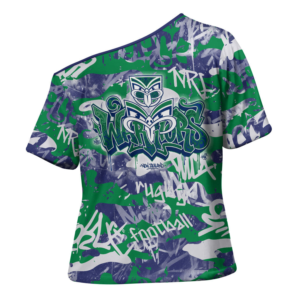 New Zealand Warriors Rugby Cross Shoulder Shirt Graffiti Typography Urban Camo Abstract Street Style