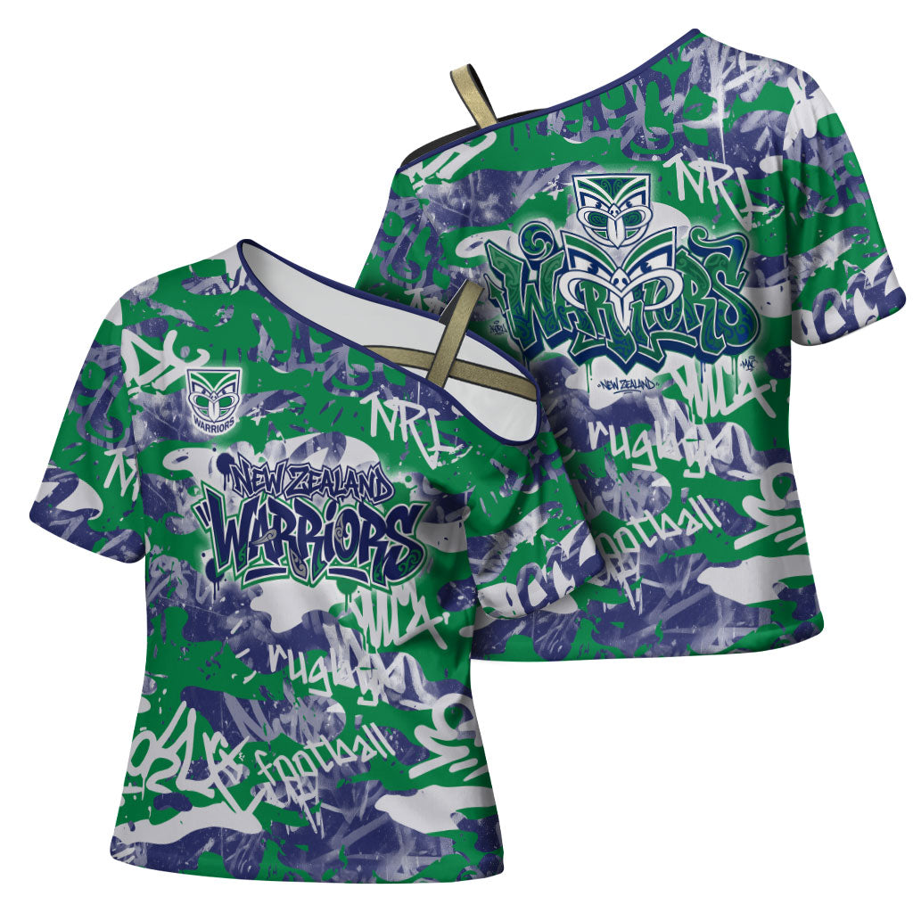 New Zealand Warriors Rugby Cross Shoulder Shirt Graffiti Typography Urban Camo Abstract Street Style