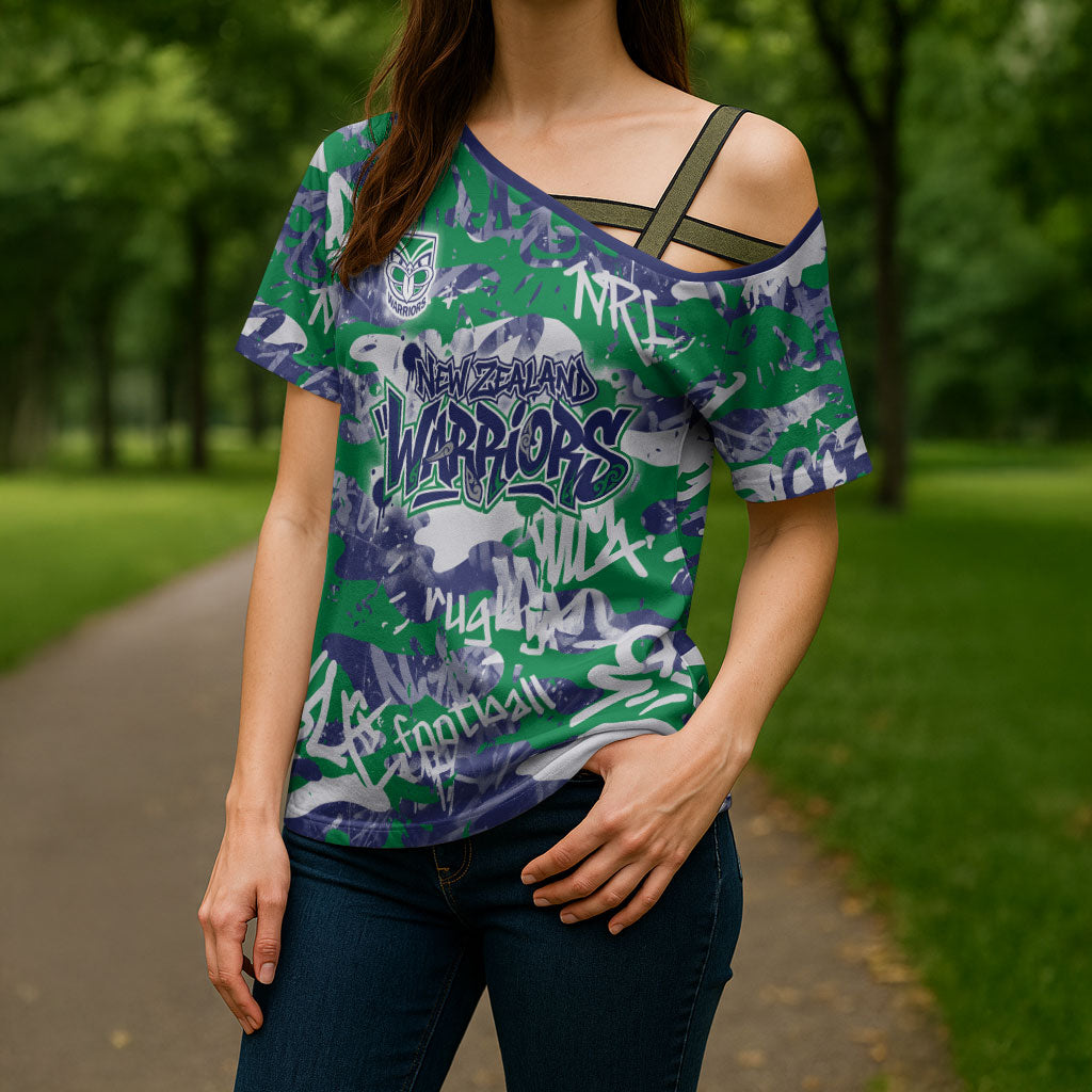 New Zealand Warriors Rugby Cross Shoulder Shirt Graffiti Typography Urban Camo Abstract Street Style