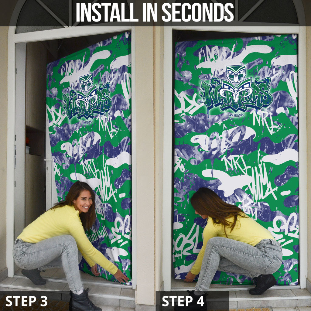 New Zealand Warriors Rugby Door Cover Graffiti Typography Urban Camo Abstract Street Style