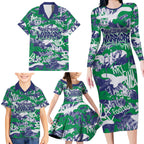 New Zealand Warriors Rugby Family Matching Long Sleeve Bodycon Dress and Hawaiian Shirt Graffiti Typography Urban Camo Abstract Street Style