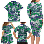 New Zealand Warriors Rugby Family Matching Long Sleeve Bodycon Dress and Hawaiian Shirt Graffiti Typography Urban Camo Abstract Street Style