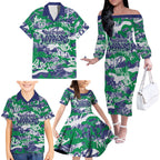 New Zealand Warriors Rugby Family Matching Off The Shoulder Long Sleeve Dress and Hawaiian Shirt Graffiti Typography Urban Camo Abstract Street Style