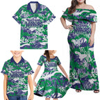 New Zealand Warriors Rugby Family Matching Off Shoulder Maxi Dress and Hawaiian Shirt Graffiti Typography Urban Camo Abstract Street Style