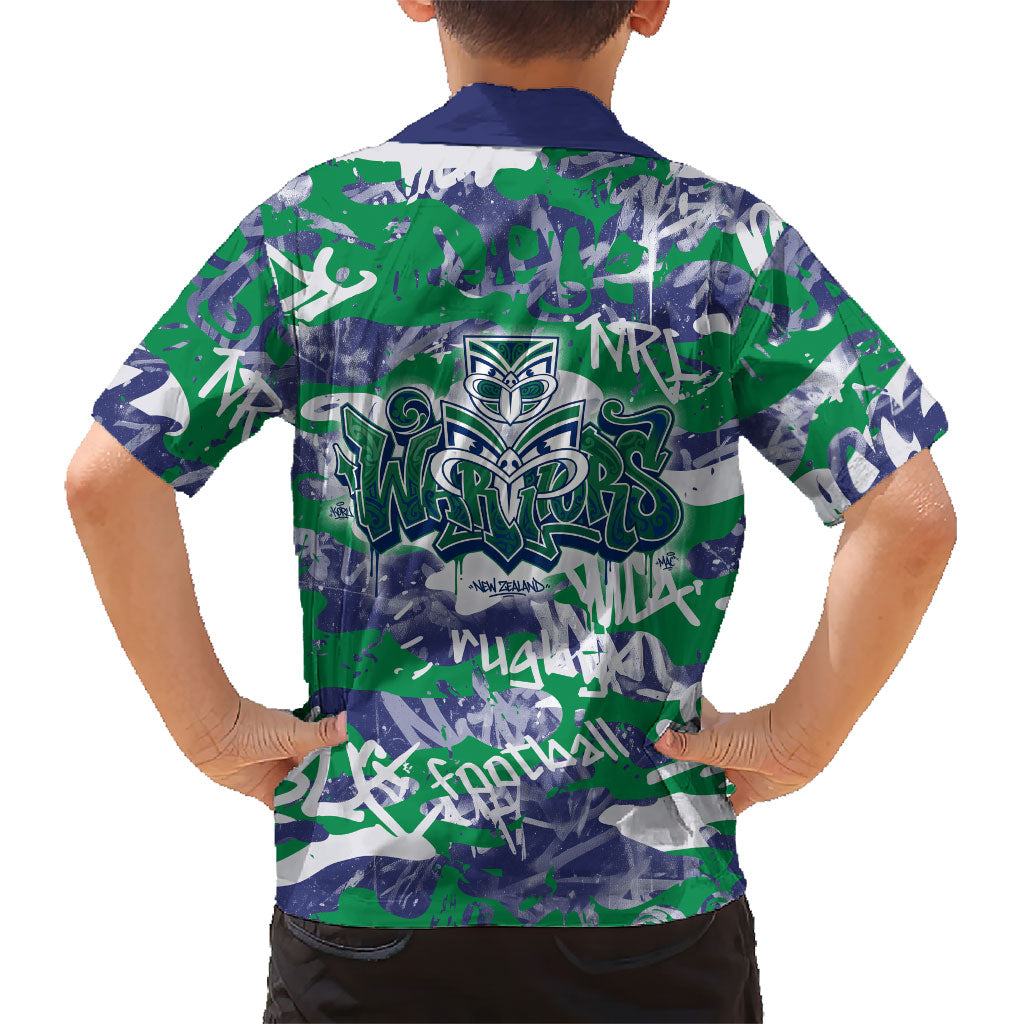 New Zealand Warriors Rugby Family Matching Off Shoulder Short Dress and Hawaiian Shirt Graffiti Typography Urban Camo Abstract Street Style