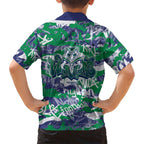 New Zealand Warriors Rugby Family Matching Off Shoulder Short Dress and Hawaiian Shirt Graffiti Typography Urban Camo Abstract Street Style