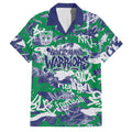 New Zealand Warriors Rugby Family Matching Off Shoulder Short Dress and Hawaiian Shirt Graffiti Typography Urban Camo Abstract Street Style