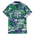 New Zealand Warriors Rugby Family Matching Off Shoulder Short Dress and Hawaiian Shirt Graffiti Typography Urban Camo Abstract Street Style