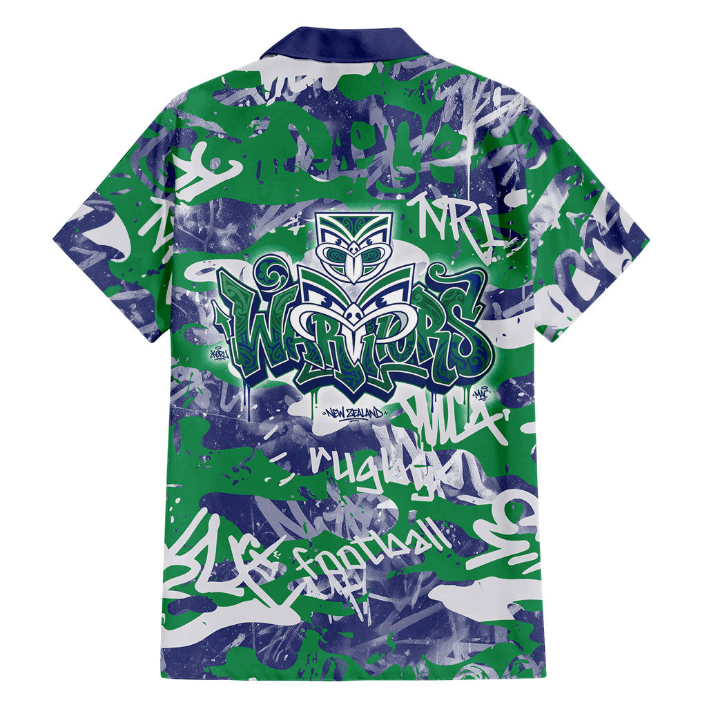 New Zealand Warriors Rugby Family Matching Off Shoulder Short Dress and Hawaiian Shirt Graffiti Typography Urban Camo Abstract Street Style